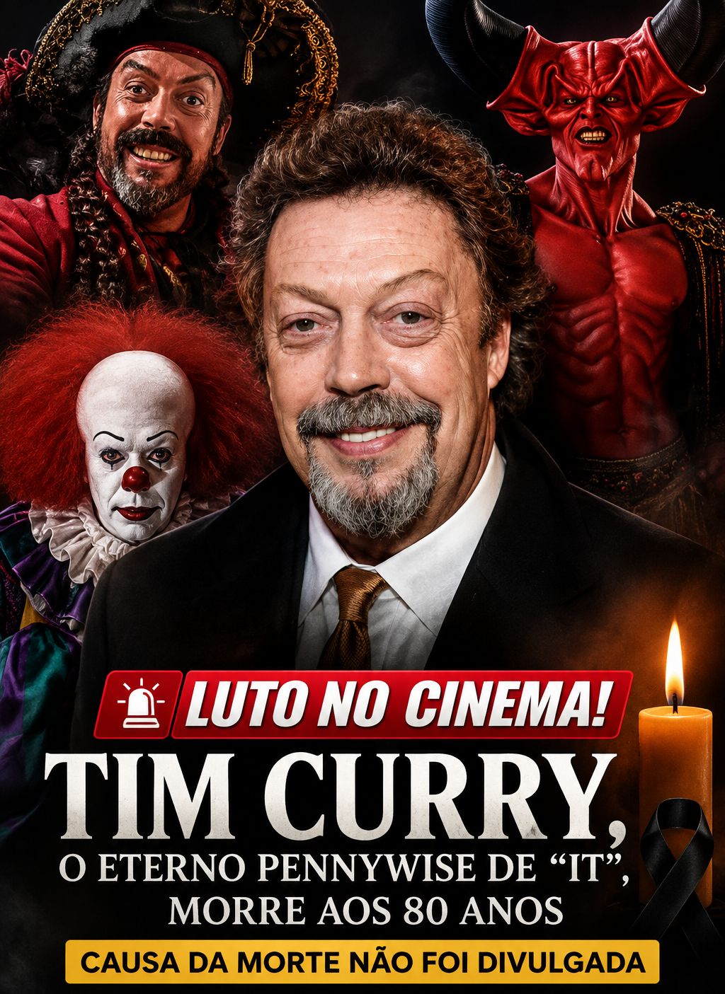 Morre Tim Curry, astro de Rocky Horror e eterno Pennywise, aos 80 anos
