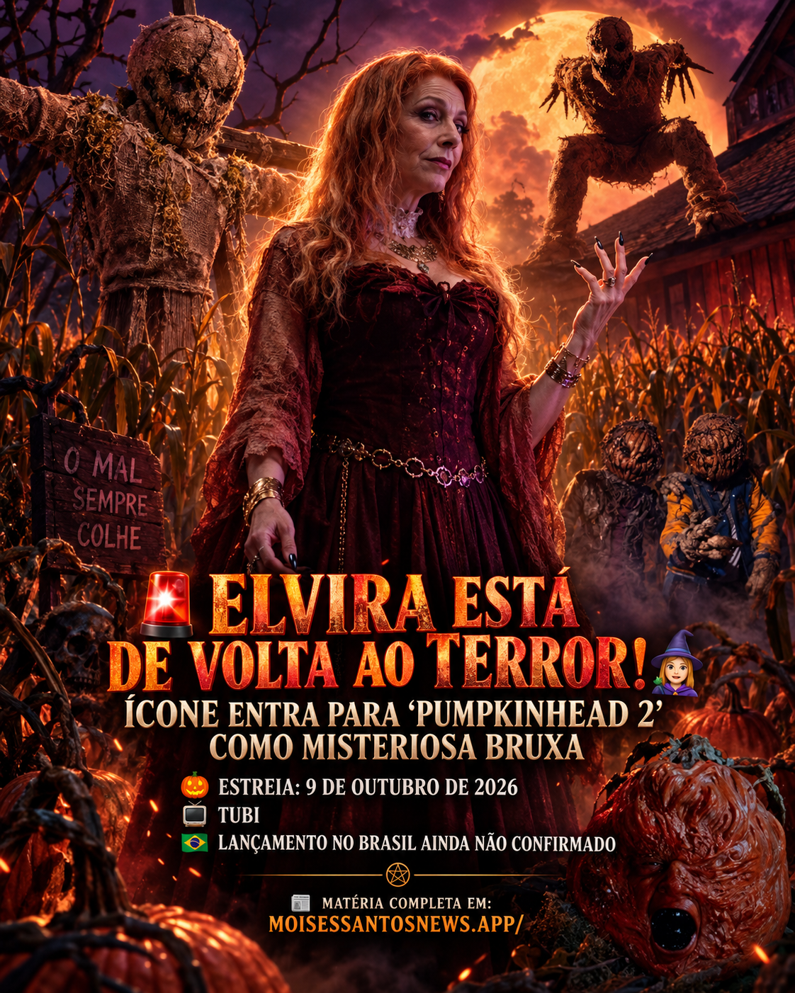 Elvira está de volta ao terror: ícone entra para “R.L. Stine’s Pumpkinhead 2” como misteriosa bruxa