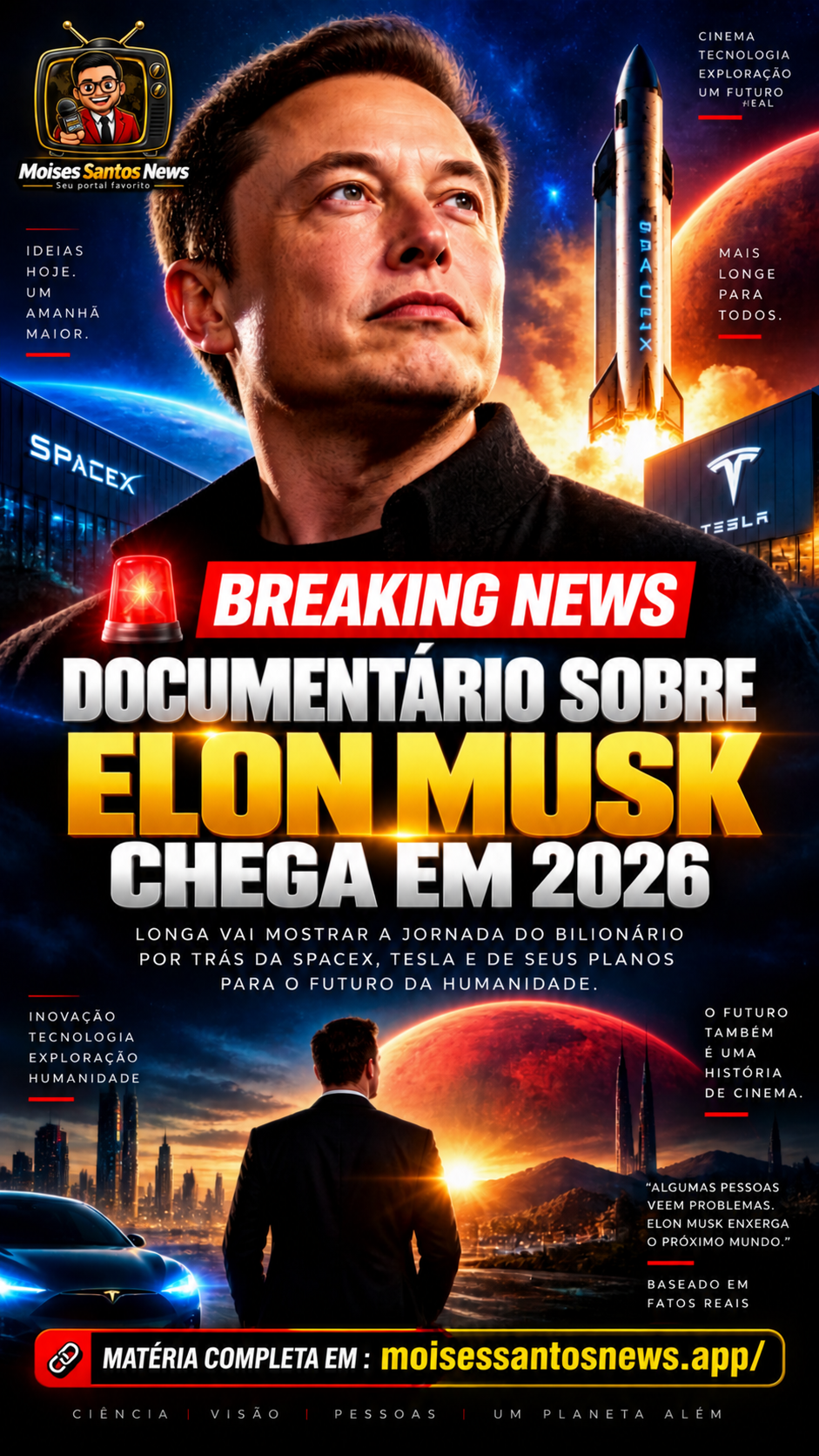 “Musk”: documentário sobre Elon Musk chega aos cinemas em 2026 e promete retrato crítico do trilionário